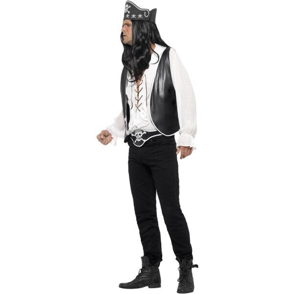 Smiffys pirate set black hat waistcoat belt, UK version
