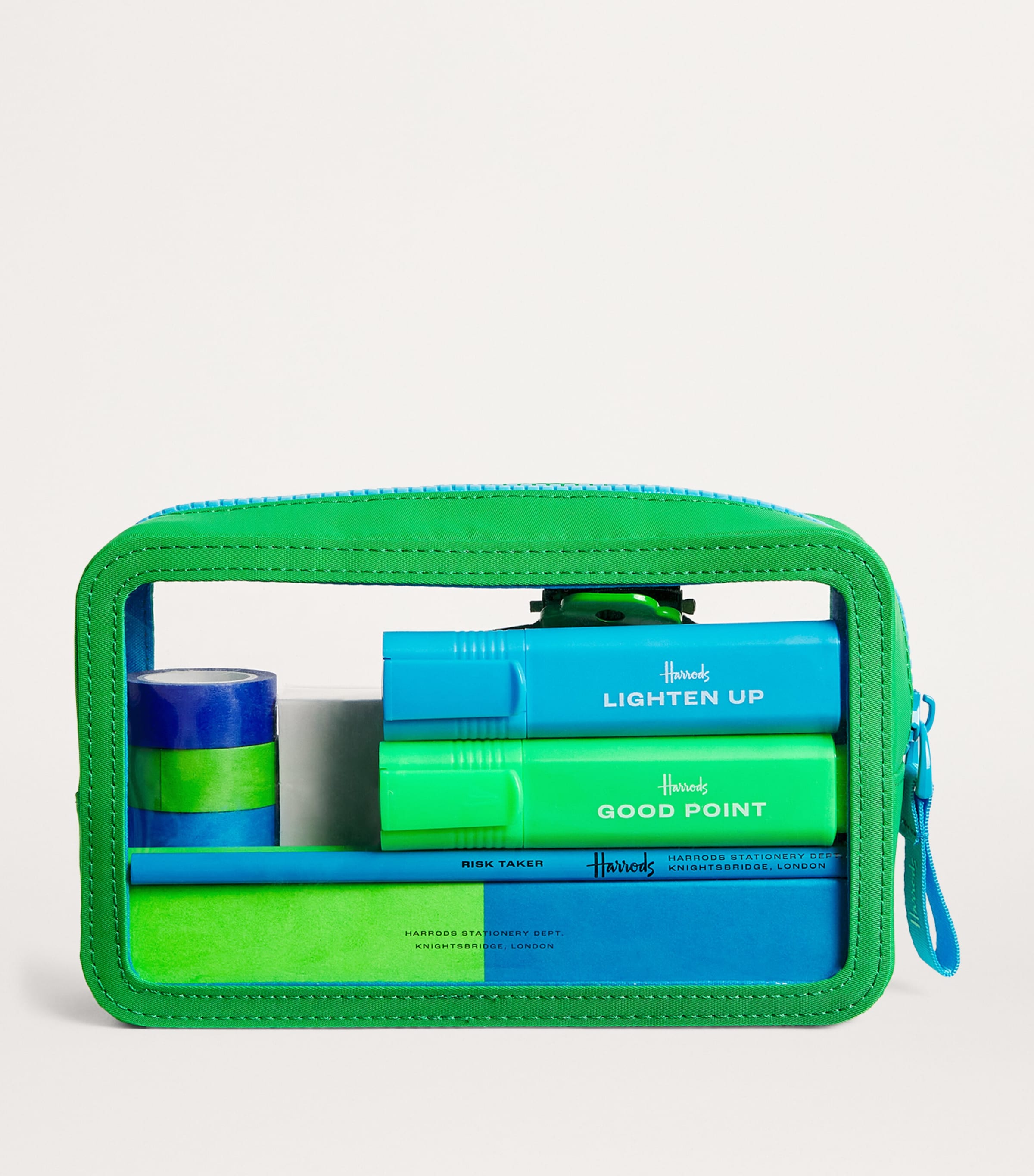 Harrods colourful pencil case set with highlighters and pencils, UK version