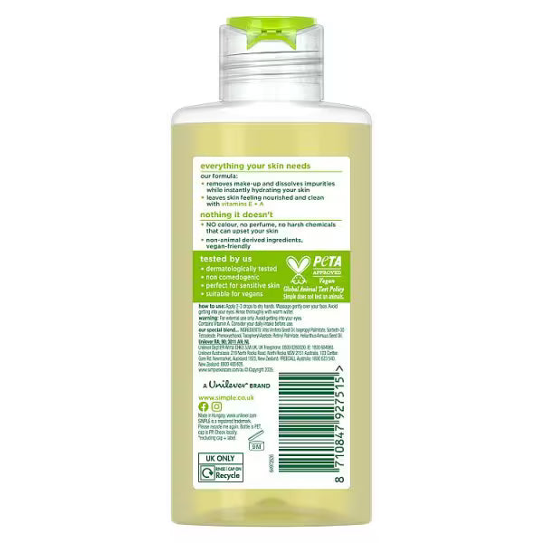 Simple Kind to Skin Hydrating Cleansing Oil 125 ml (British brand)