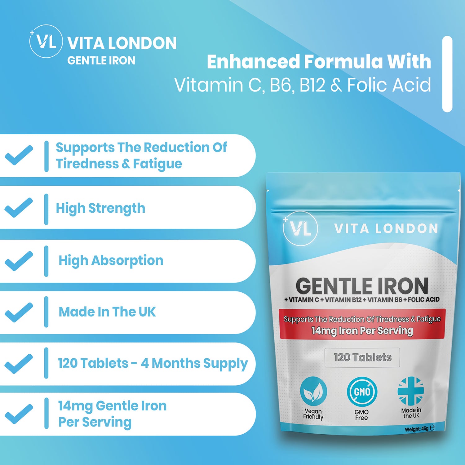 Vita London Gentle Iron Complex 120 tablets (British brand)