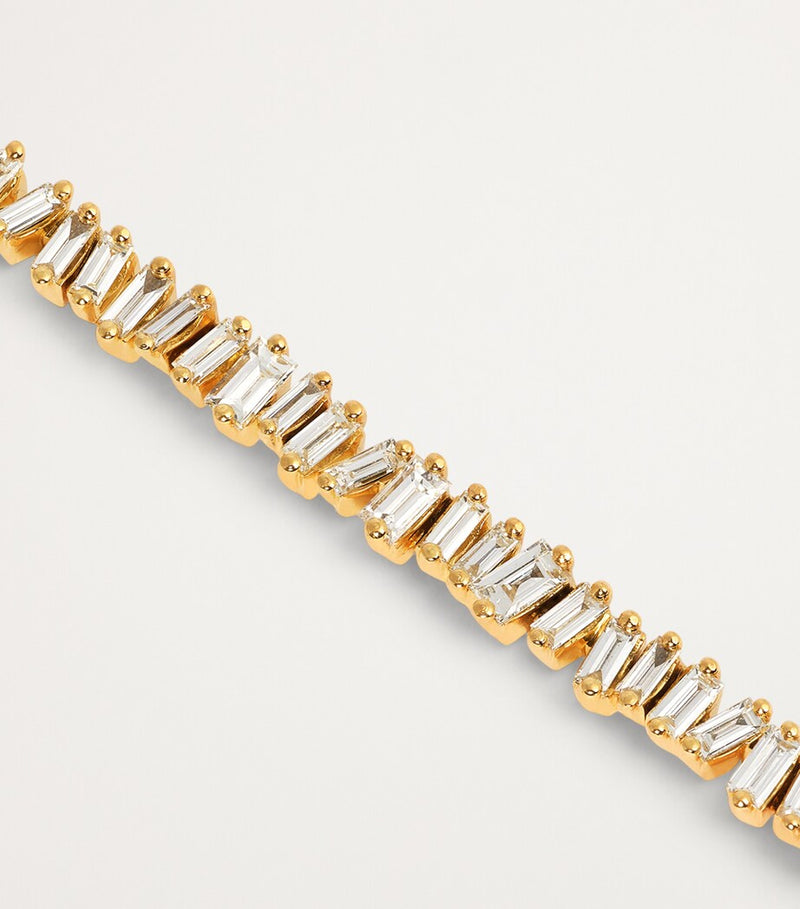 Suzanne Kalan yellow gold diamond tennis necklace 43cm, imported from the UK