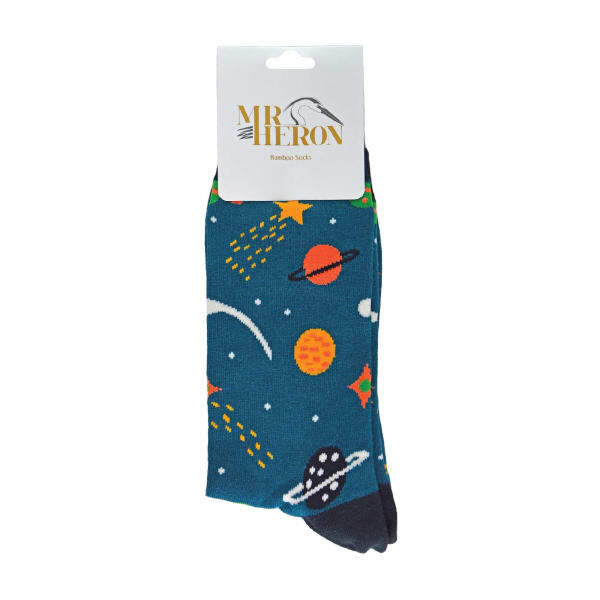 Mr Heron novelty bamboo socks solar system pattern (British brand)