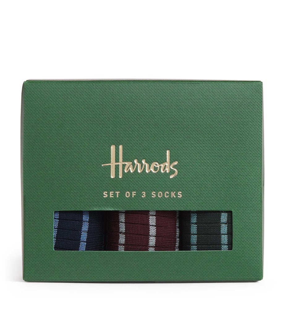 Harrods cotton-blend stripe ribbed socks pack of 3, UK version