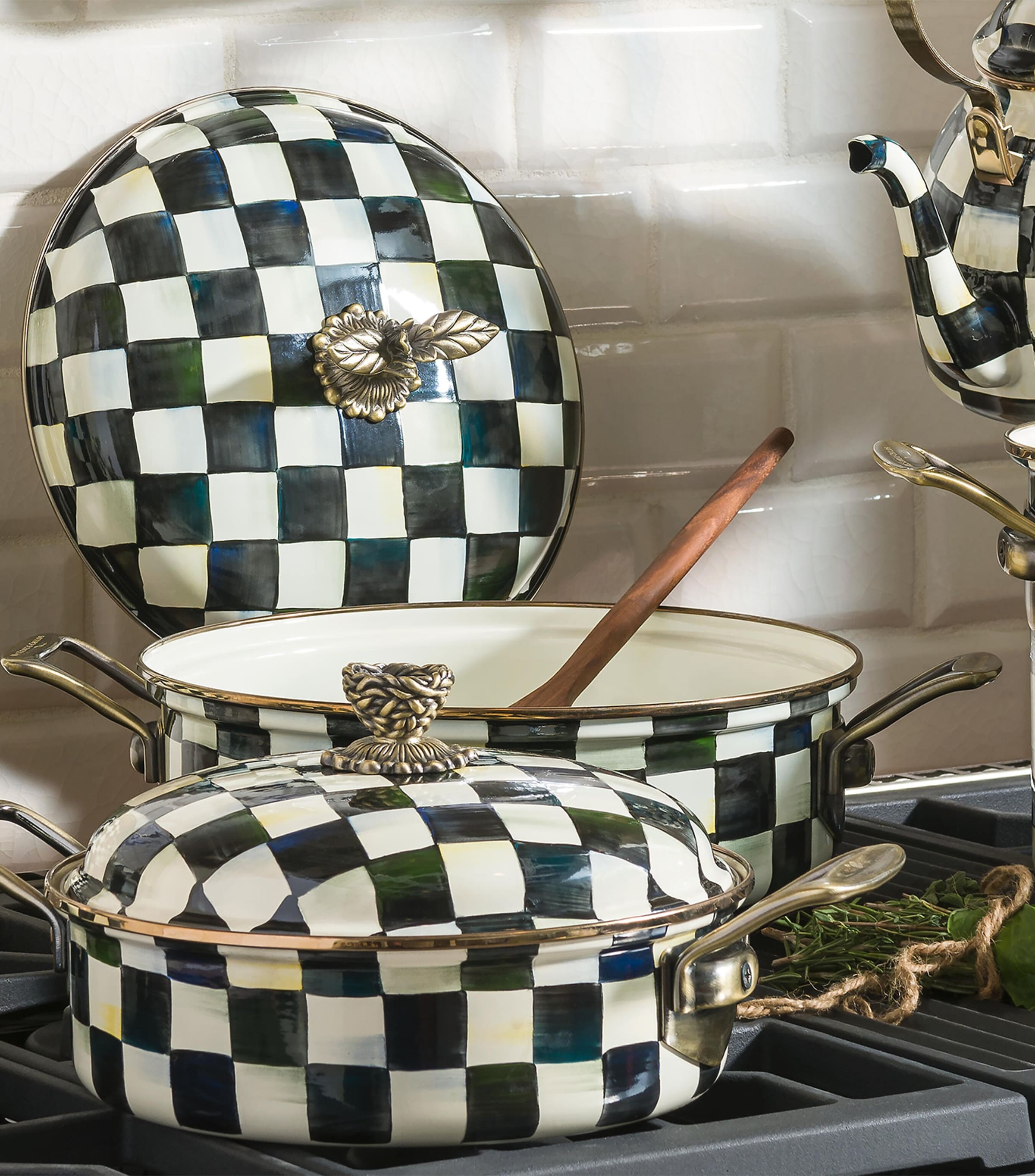 MacKenzie-Childs Courtly Check casserole dish 30.5cm, imported from the UK