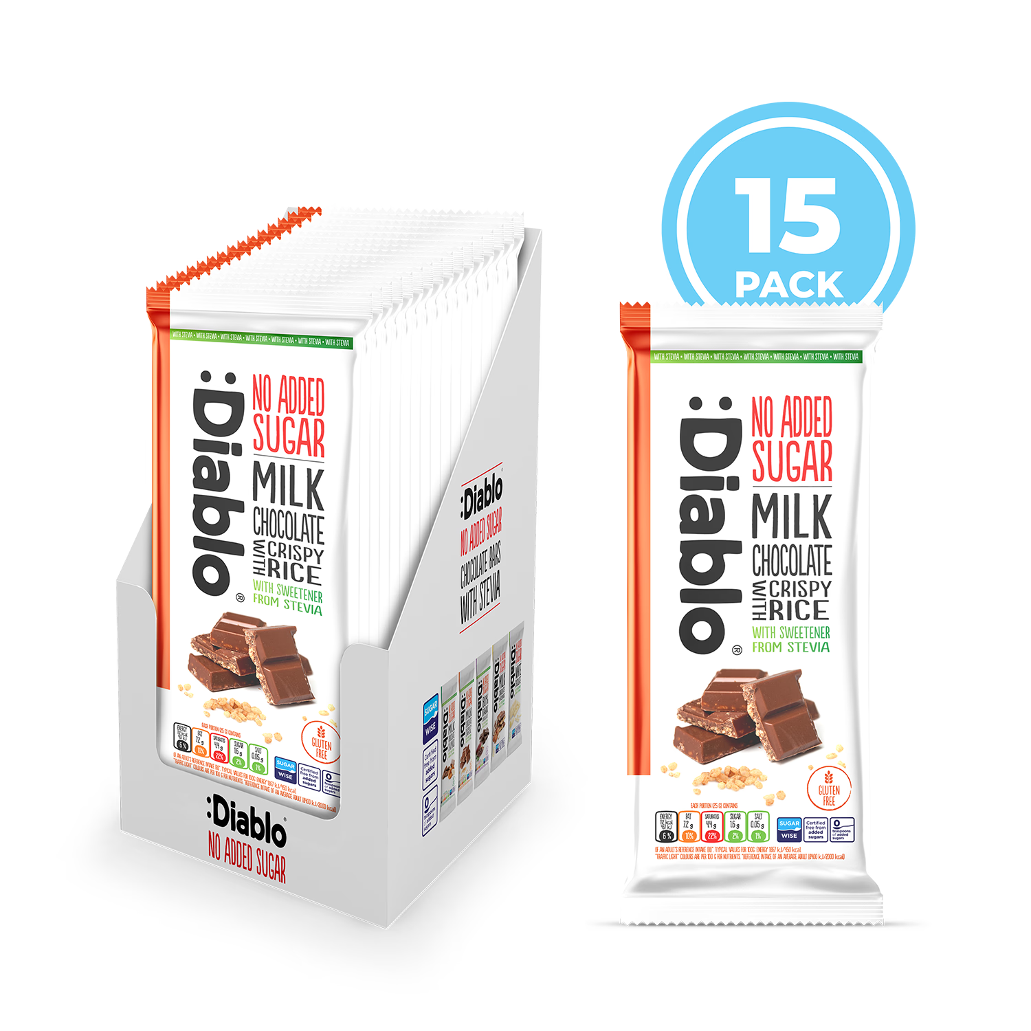 Diablo no added sugar chocolate crispy rice 75g - British product
