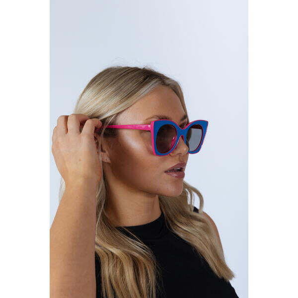 SVNX oversized round cat-eye sunglasses in blue pink (British brand)
