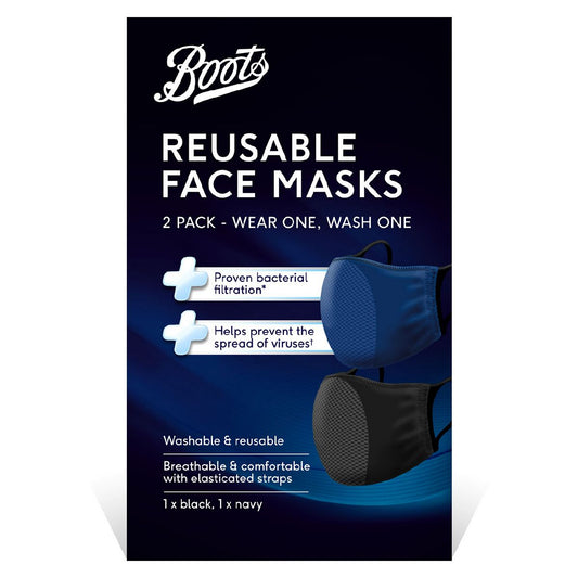 Boots Adults Reusable Face Masks - 2 Pack Face Coverings & Hand Sanitizer Boots   