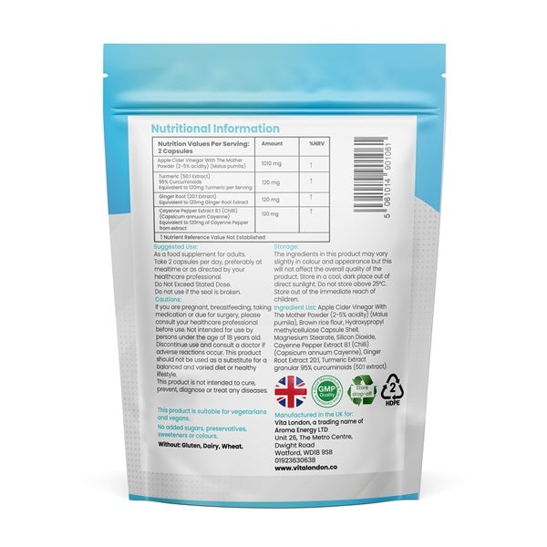 Vita London Apple Cider Vinegar Capsules 1500mg 60 capsules - British product