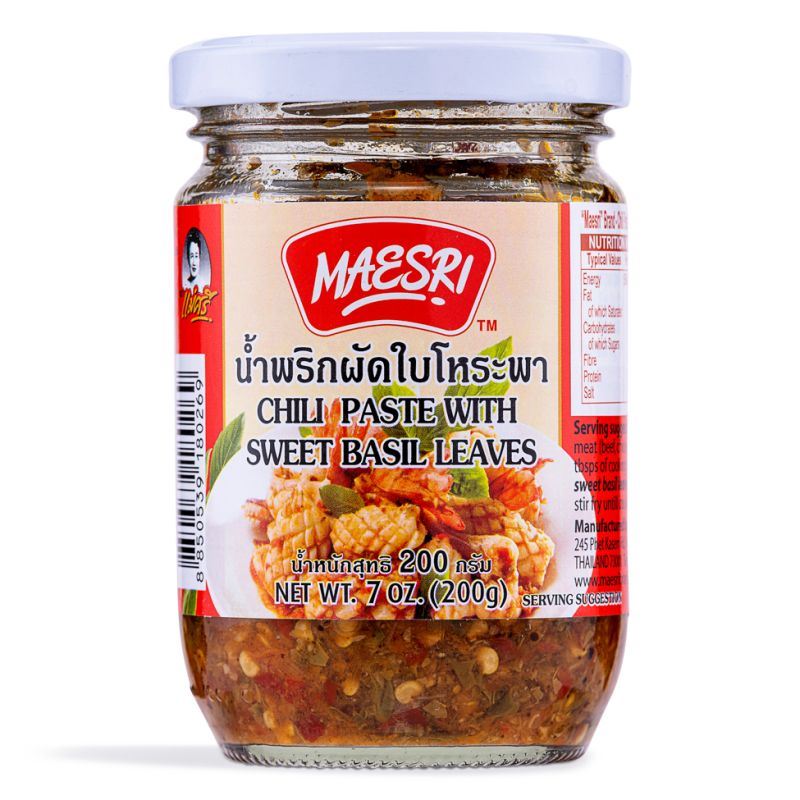 Maesri chili paste with sweet basil leaves - British product