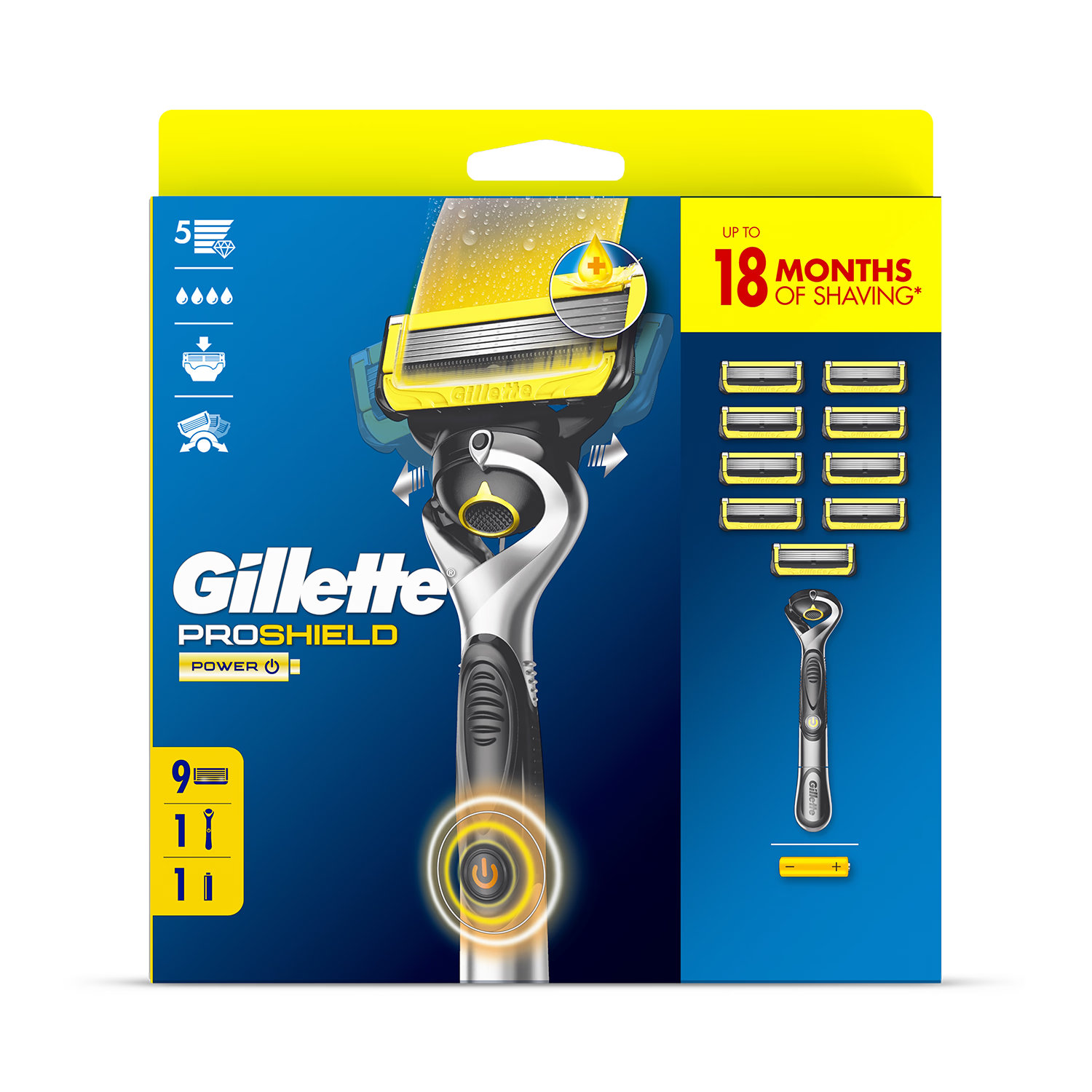 Gillette ProShield Power men's razor with ComfortGlide technology (British brand)