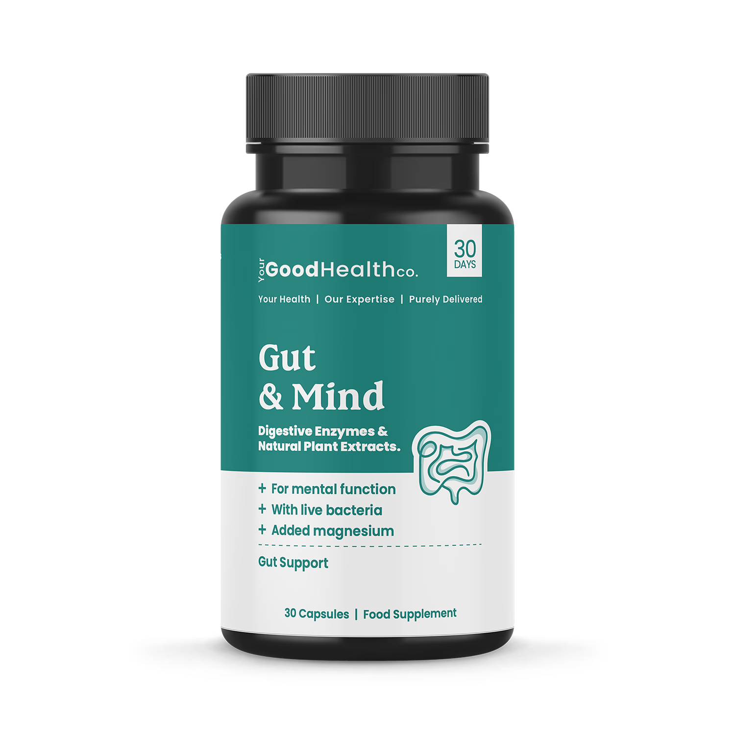 Your Good Health Co gut and mind supplement 60 capsules, imported from the UK