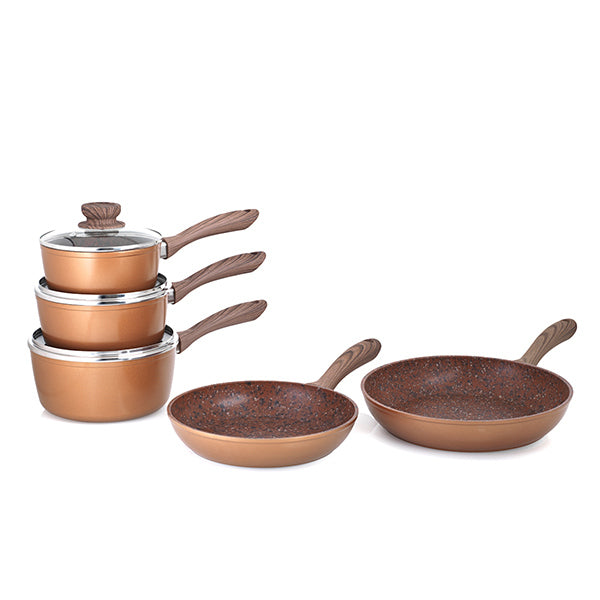 JML Copper Stone saucepan set with lids - imported from the UK