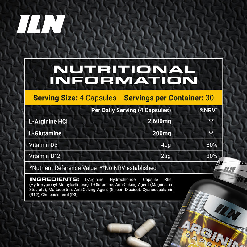 L Arginine capsules 2600mg with glutamine 120 capsules - British product