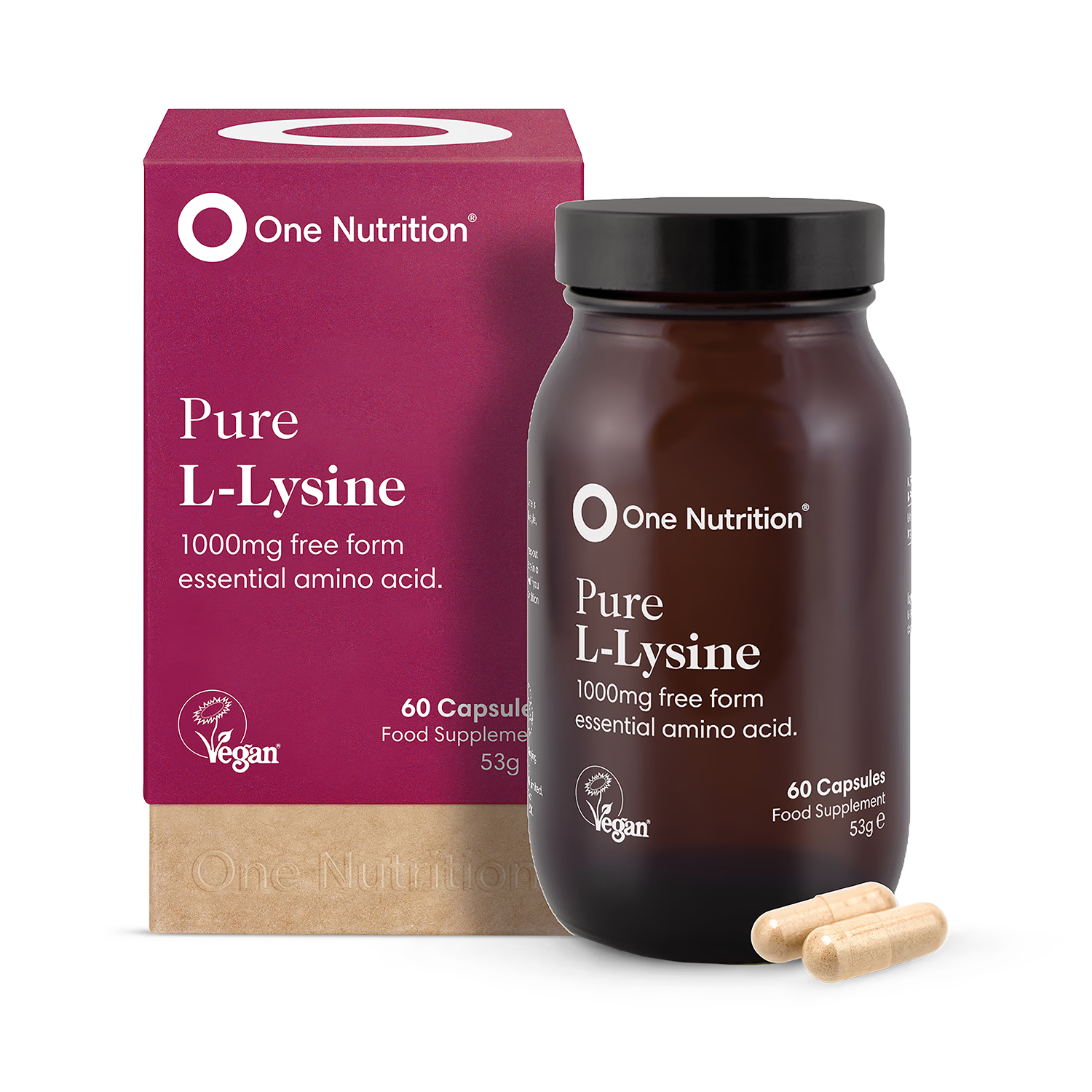 One Nutrition L-Lysine supplement 60 capsules, imported from the UK