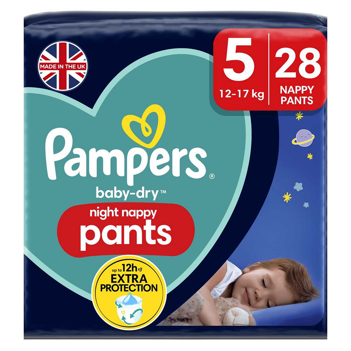 Pampers Baby-Dry Night Nappy Pants Size 5, 28 Night Nappies, 12kg-17kg, Essential Pack Baby Accessories & Cleaning Boots   