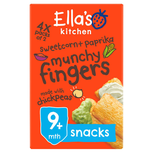 Ella's Kitchen Organic Sweetcorn & Paprika Munchy Fingers Multipack Baby Snack 9+ Months 4x12g GOODS Sainsburys   