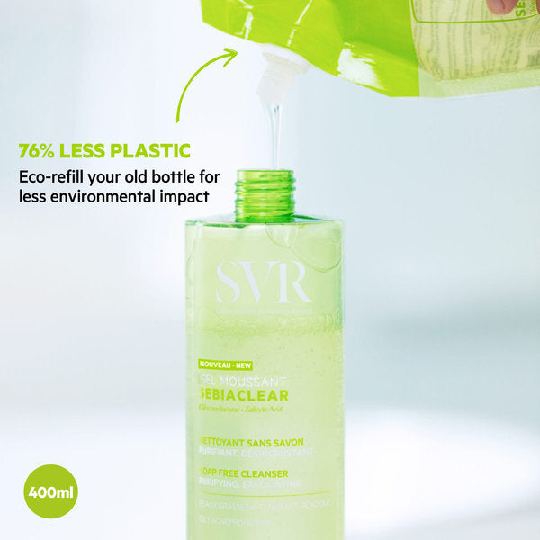 SVR SEBIACLEAR foaming salicylic acid cleanser 400ml refill (British brand)