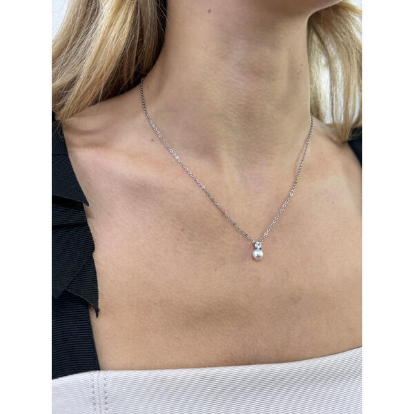 SVNX mini pearl diamante necklace in silver - imported from the UK