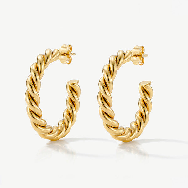 MUCHV gold twisted hoop earrings 3.1cm, imported from the UK