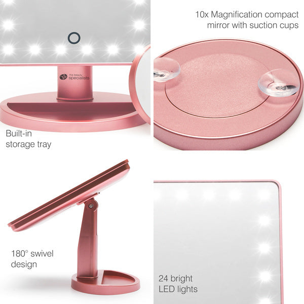 Rio cosmetic mirror with 24 LED lights rose gold, imported from the UK