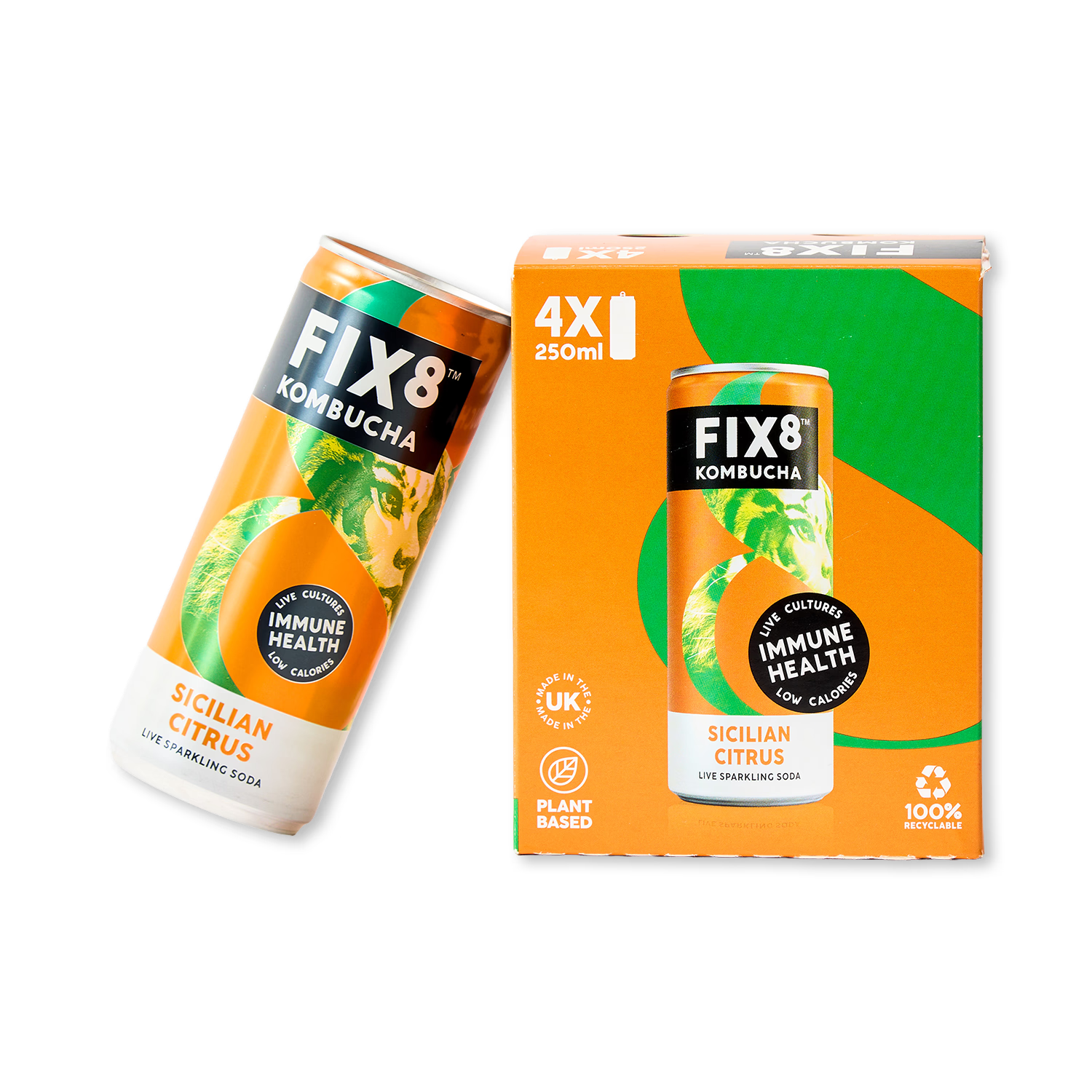 Fix8 Sicilian Citrus kombucha 4x250ml - British product