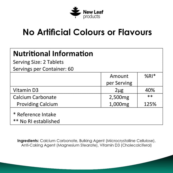 New Leaf Products calcium and vitamin D3 tablets 120 count (British brand)
