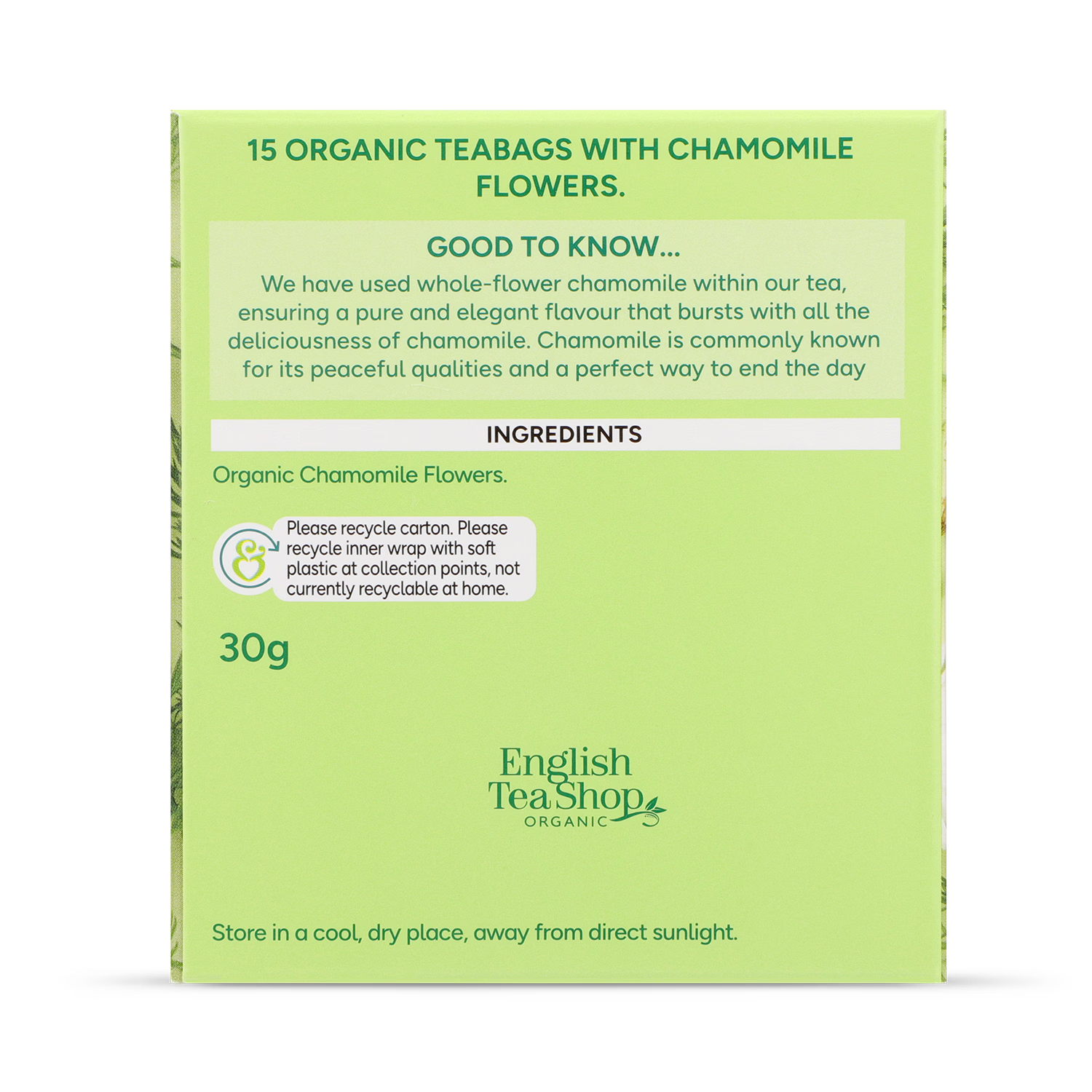 Holland Barrett whole flower chamomile tea 15 bags, imported from the UK