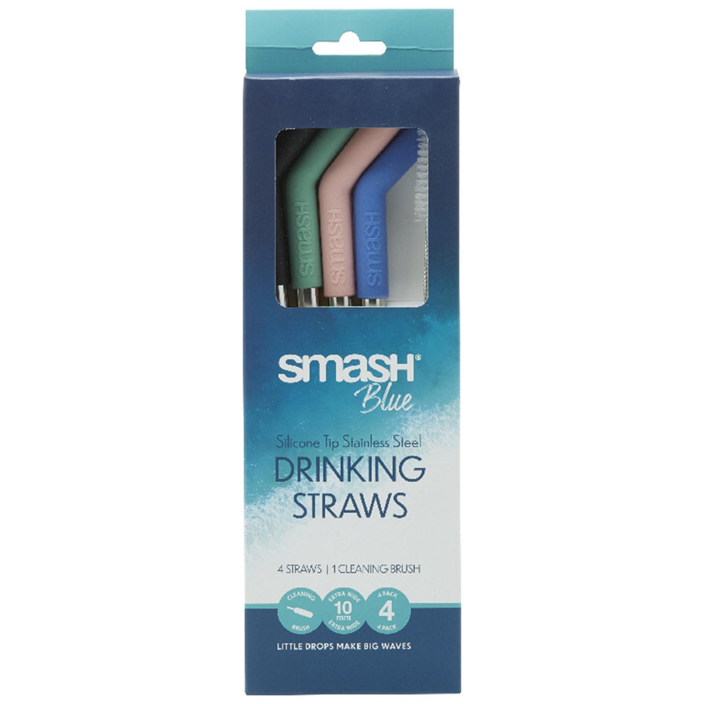 Smash Stainless Steel Straws Silicone Tip & Straw Cleaner 4pk