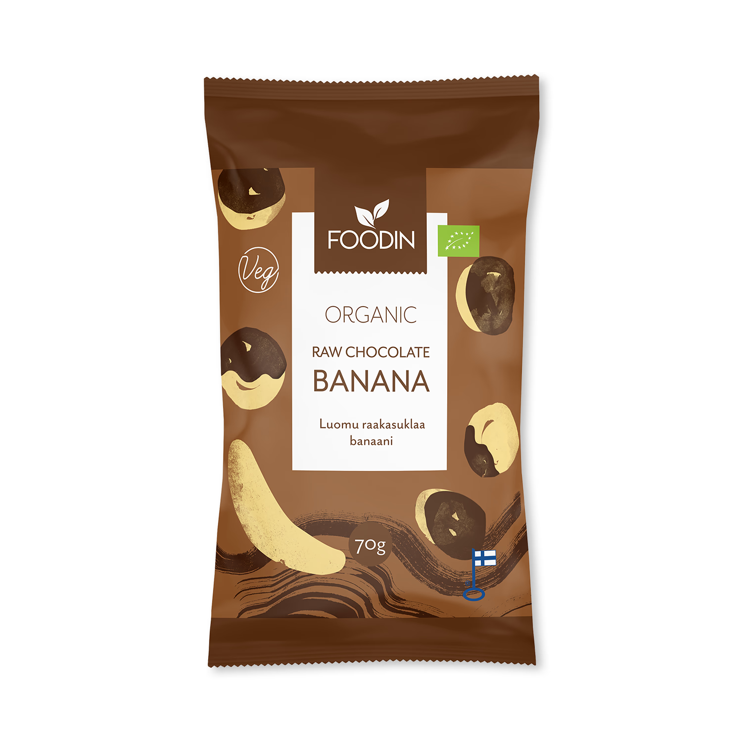 Organic raw chocolate banana pieces 8x70g, imported from the UK