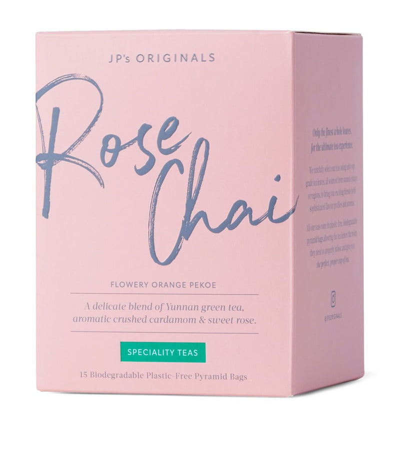 JP's Originals Rose Chai water-soluble tea pyramids 80g, UK version