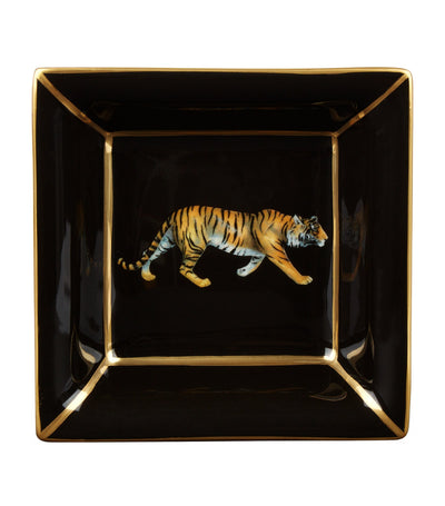 Halcyon Days Square Tiger Enamel Trinket Tray