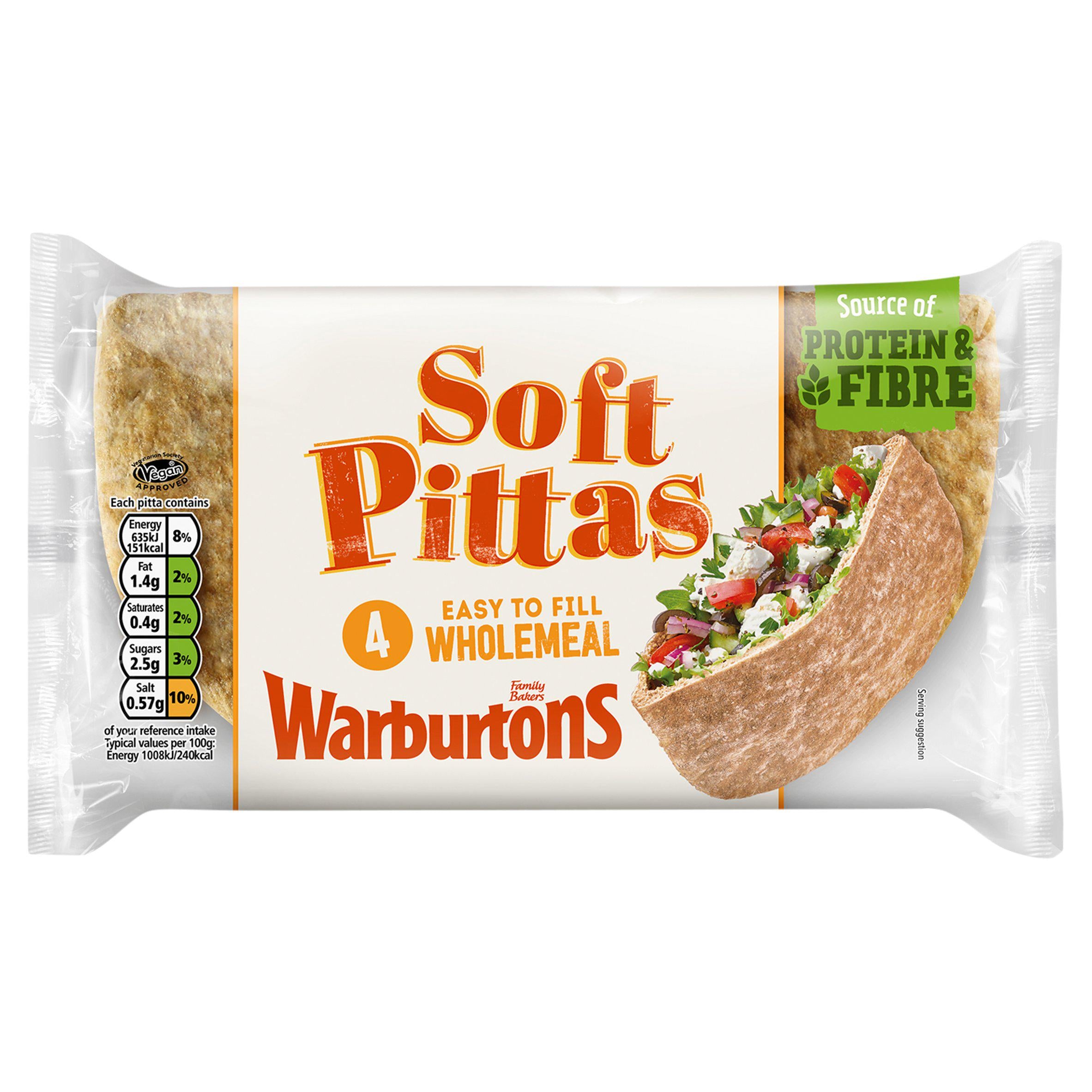 Warburtons Wholemeal Soft Pittas x4 GOODS Sainsburys   