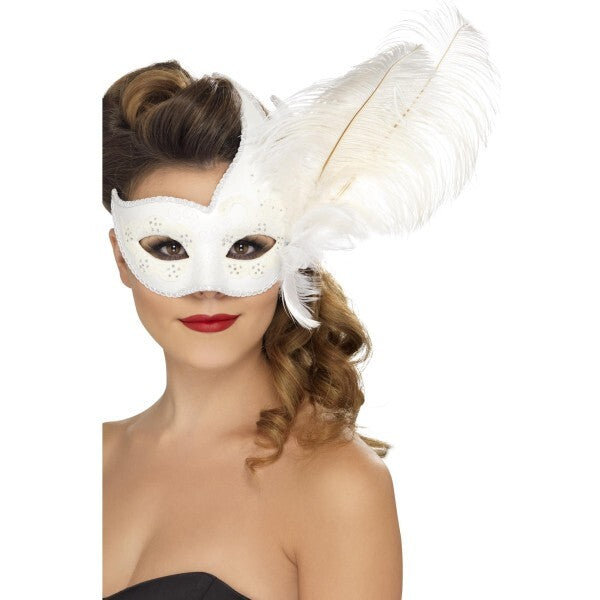 Smiffys Ornate Columbina Eyemask white feather - British product