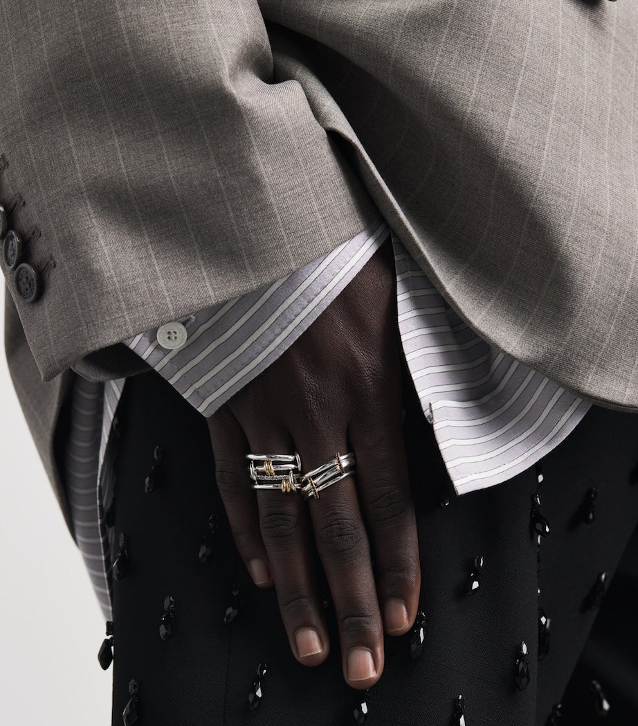 Spinelli Kilcollin Capricorn ring with black diamonds sterling silver yellow gold (British brand)