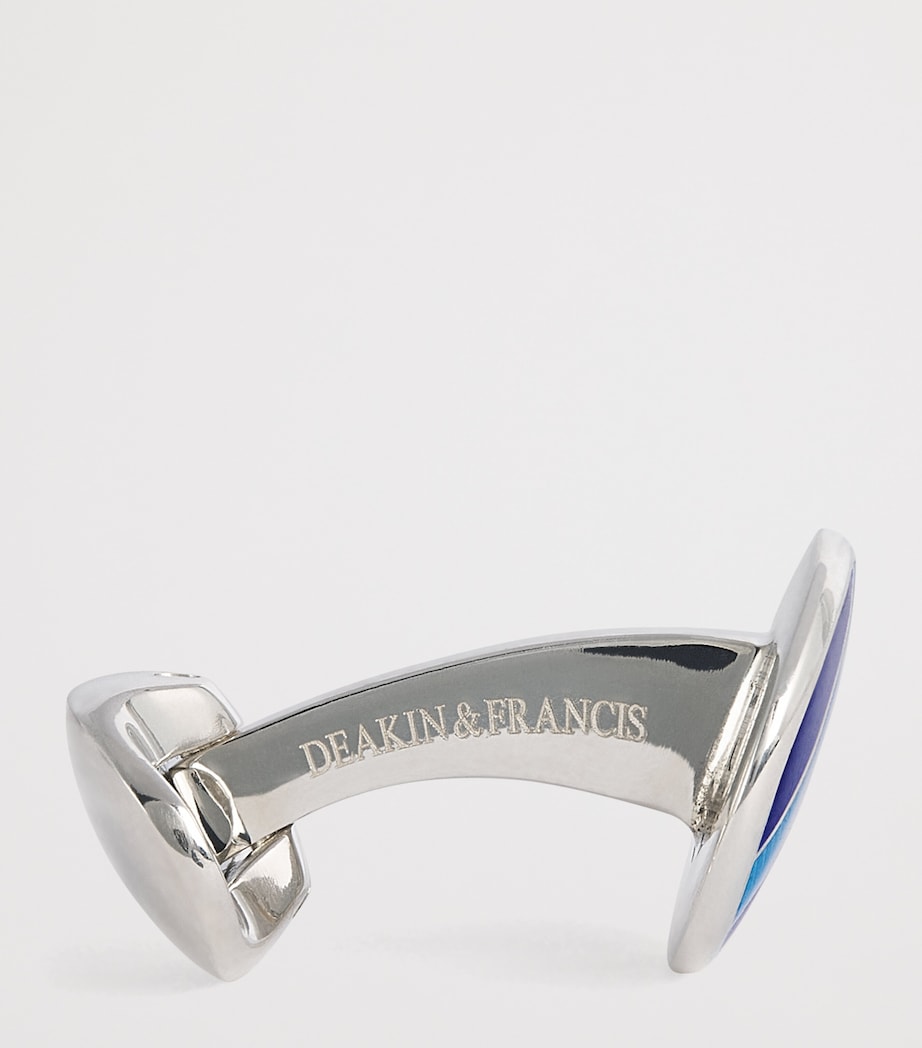 Deakin & Francis sterling silver enamel cufflinks denim blue stripes (British brand)