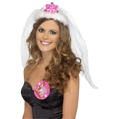 Superdrug Smiffys Bride to Be Tiara with Veil, White with Pink Lettering Bridal Accessory- Buy online at McGrocer