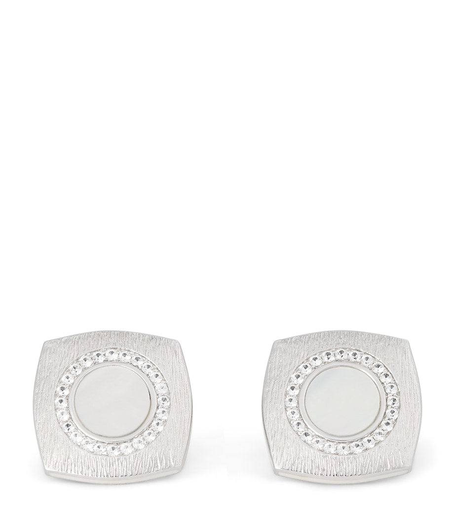 Tateossian Sterling Silver and Sapphire Graffiato Cufflinks (British brand)