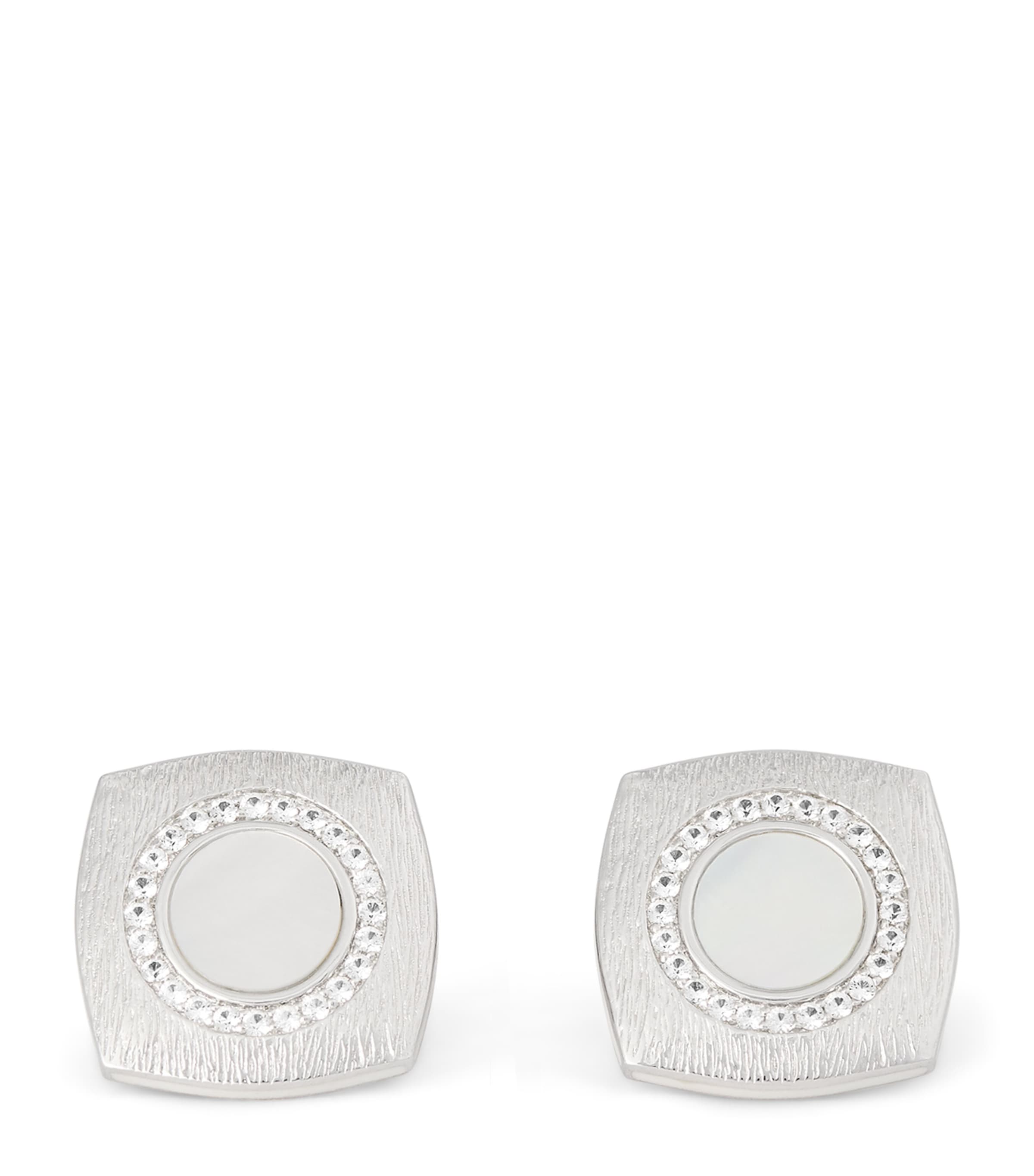 Tateossian Sterling Silver and Sapphire Graffiato Cufflinks (British brand)