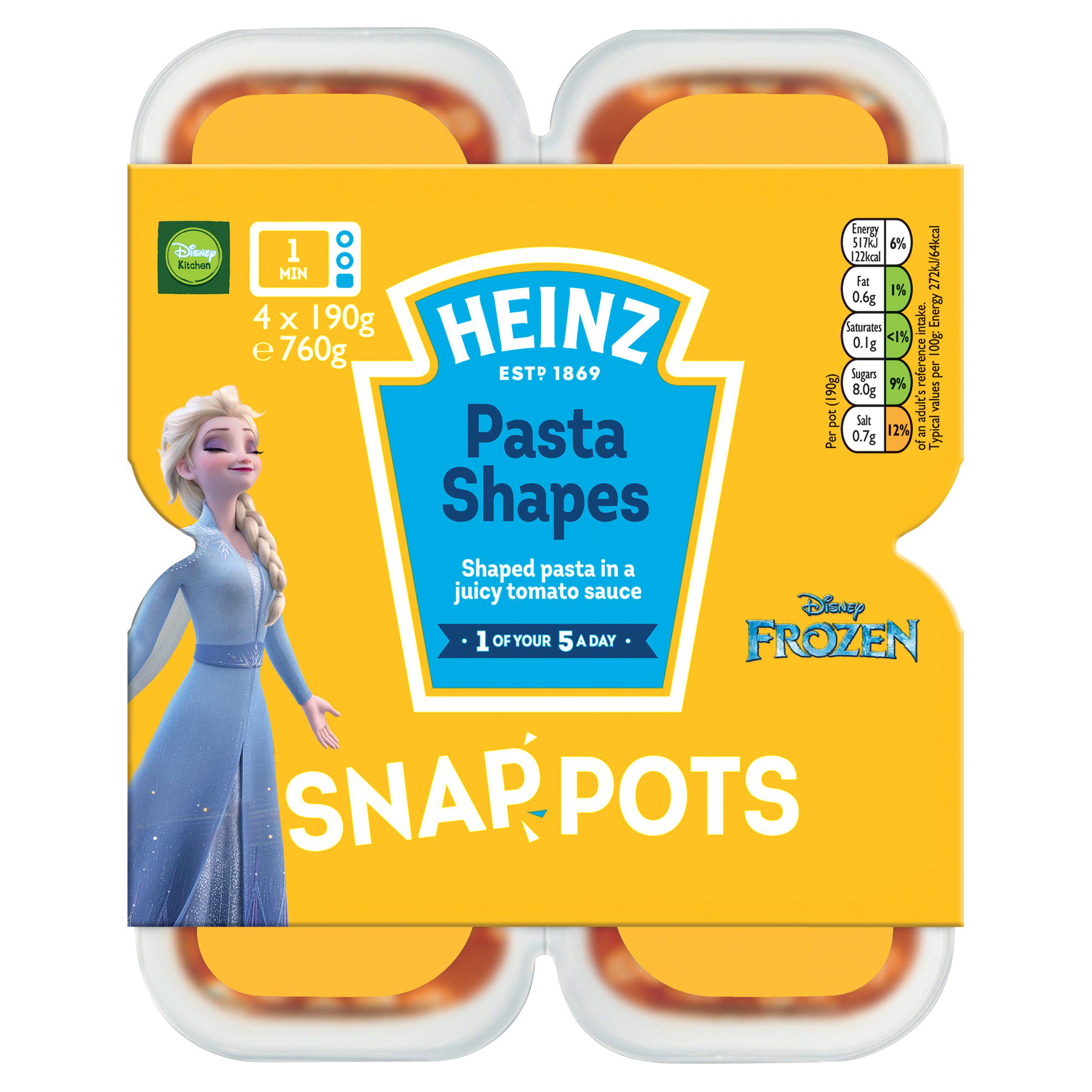 Heinz Disney Frozen Pasta Shapes Snap Pots 4x190g GOODS Sainsburys   