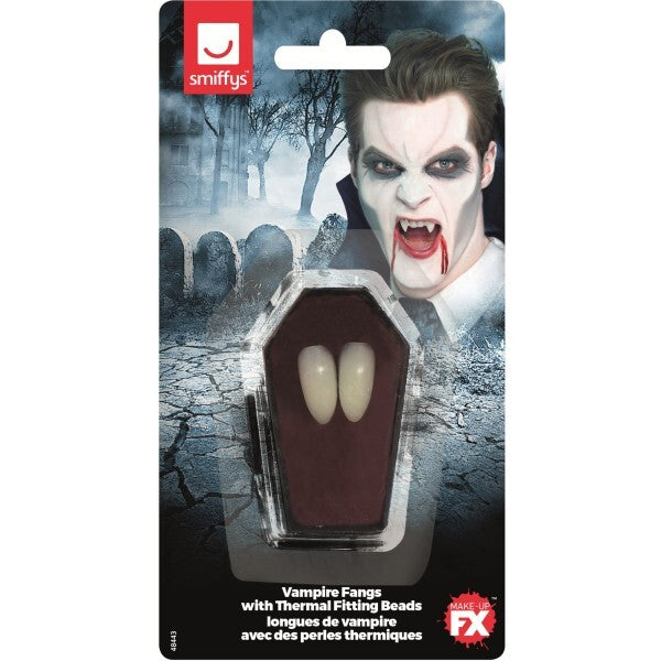 Smiffys Vampire Fangs with thermal fitting beads, imported from the UK