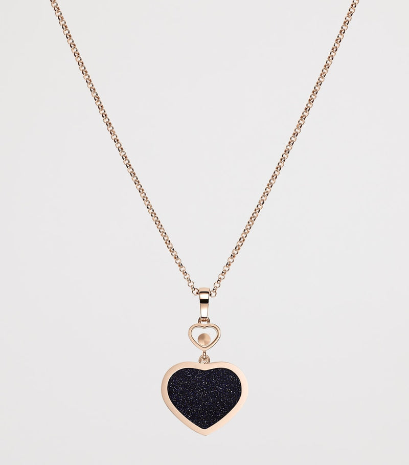 Chopard rose gold Happy Hearts pendant necklace with diamonds and aventurine (British brand)
