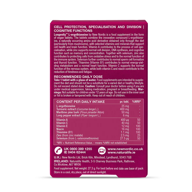 New Nordic Longevity Brain Function 30 Tablets, UK version