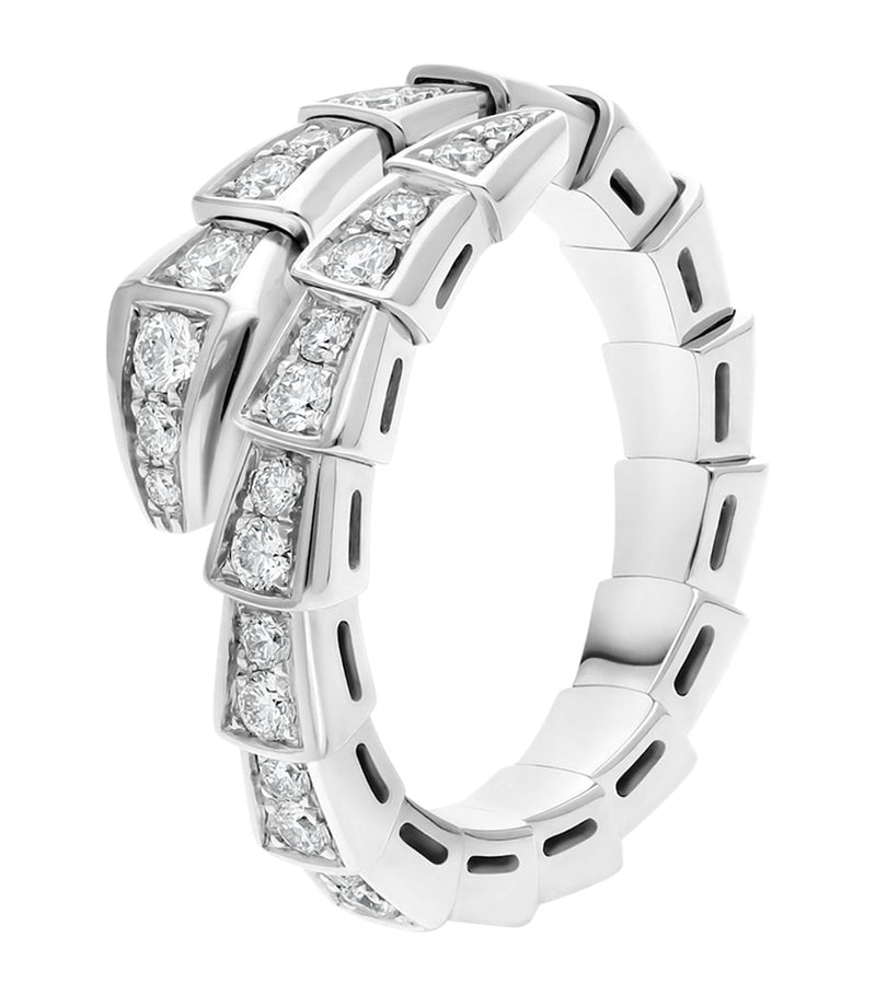 Bvlgari white gold and pavé diamond snake-scale ring - British product