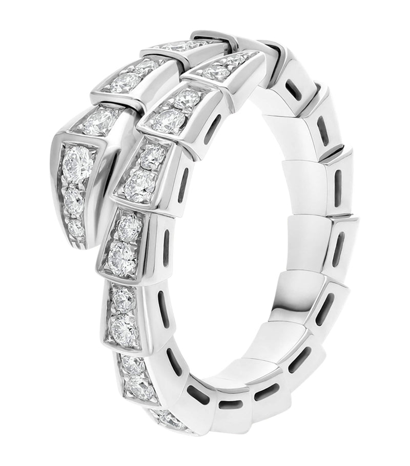 Bvlgari white gold and pavé diamond snake-scale ring - British product