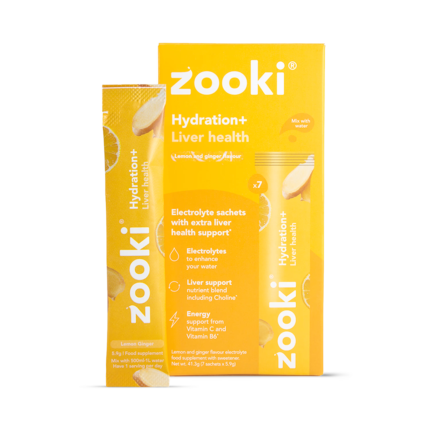 Zooki Hydration+ Liver Health, Lemon Ginger Flavour 30 Sachets