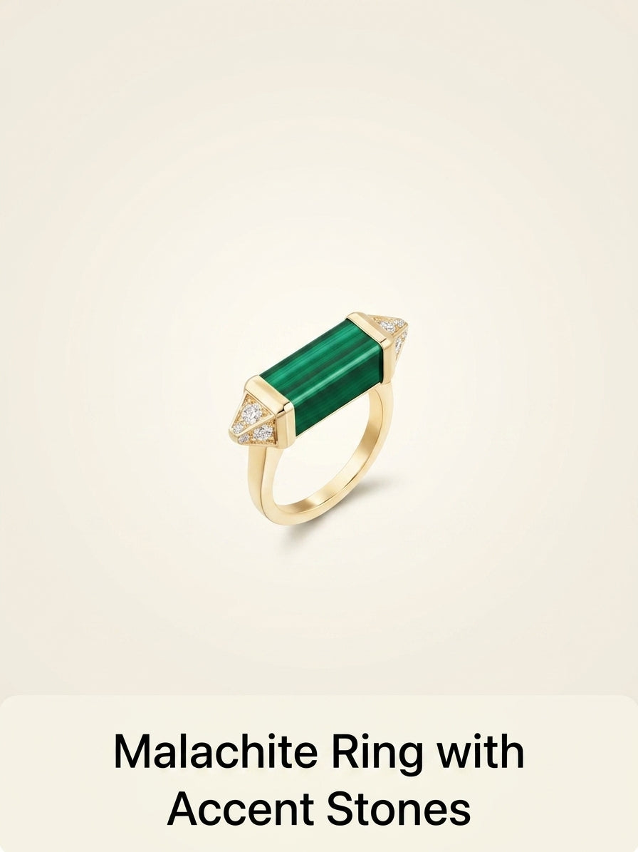 Cartier 18ct yellow gold cocktail ring 0.33ct diamond malachite - British product