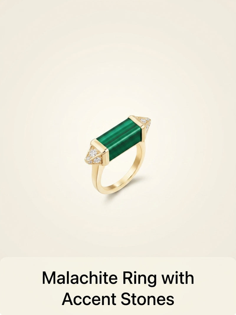 Cartier 18ct yellow gold cocktail ring 0.33ct diamond malachite - British product