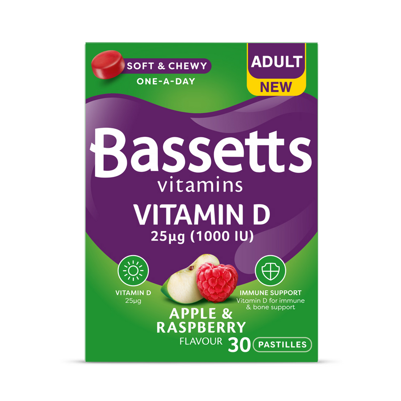 Bassetts Vitamin D pastilles Apple Raspberry 30 pack (British brand)