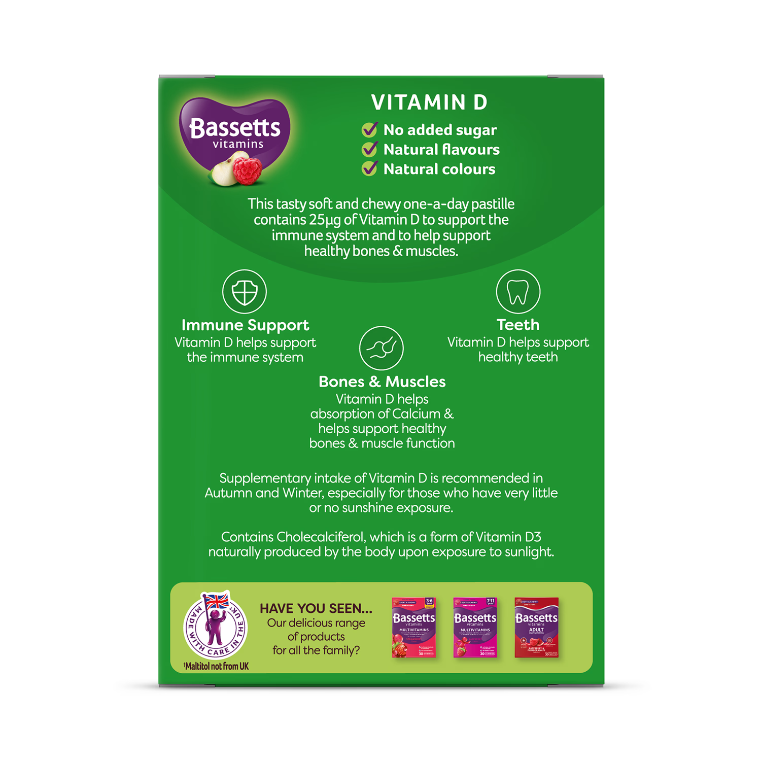 Bassetts Vitamin D pastilles Apple Raspberry 30 pack (British brand)