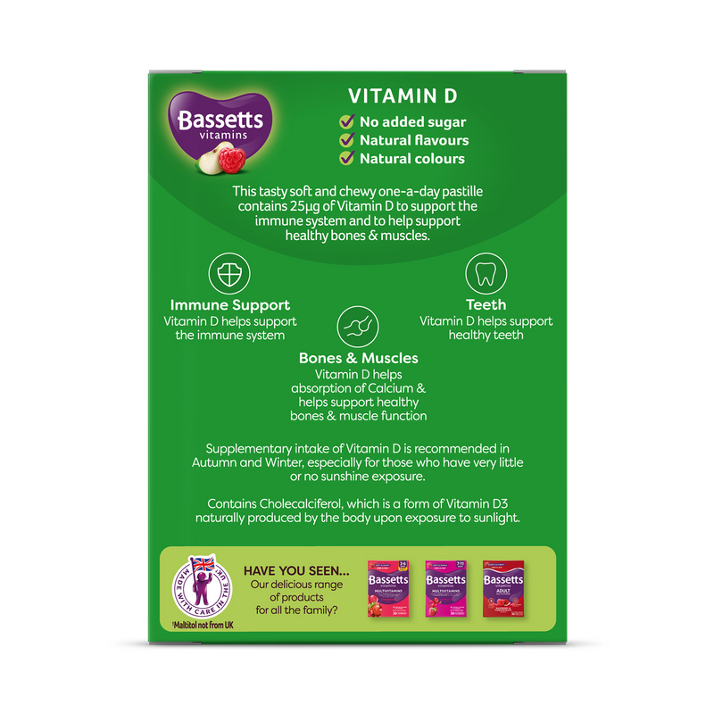 Bassetts Vitamin D pastilles Apple Raspberry 30 pack (British brand)